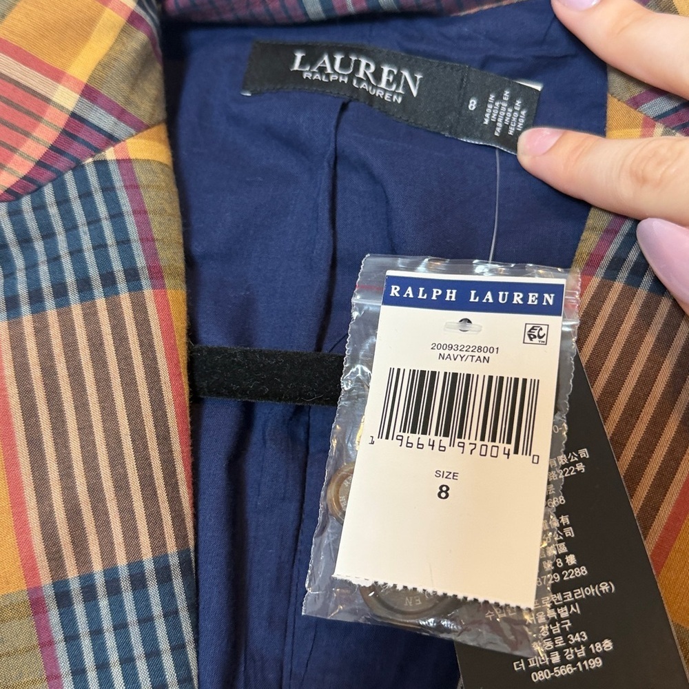 NWT Lauren Ralph Lauren Cotton Madras Blazer - Picture 6 of 11